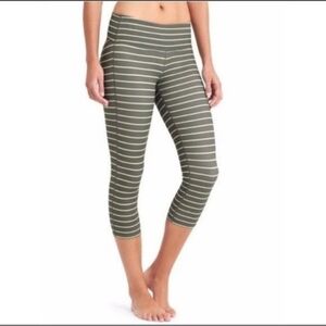Athleta Olive‎ and Neon Green striped Activewear leggings size XS